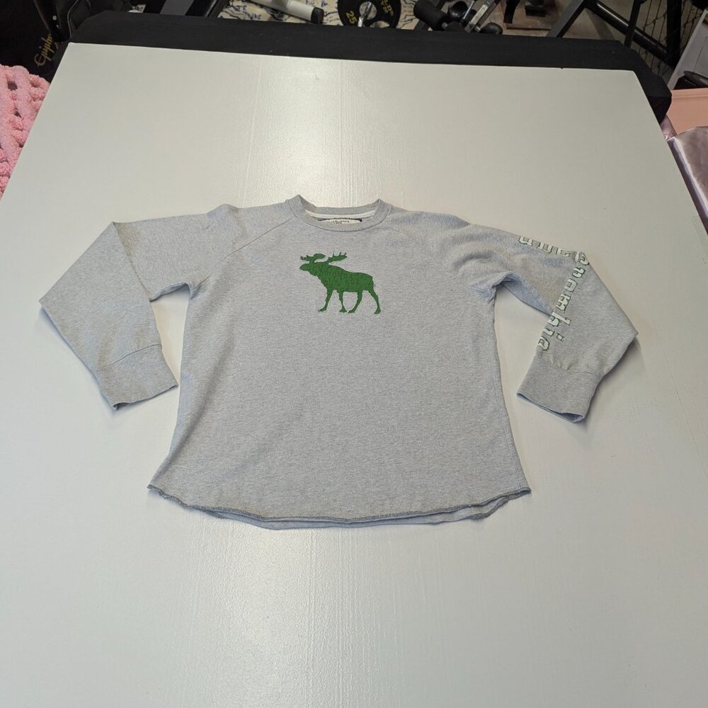 abercrombie kids Size Large Long Sleeved Gray Tee With Green Moose